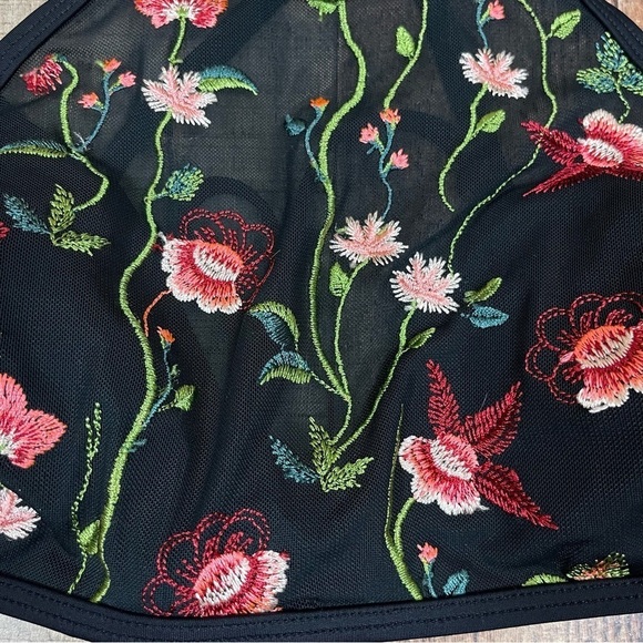 Target Xhilaration Small Embroidered Floral Halter Boho Mesh Swimsuit Bikini Top - Picture 3 of 6